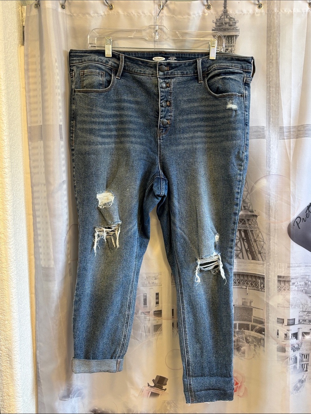 Old Navy Rockstar Super Skinny High Rise Distressed Button Fly Jeans